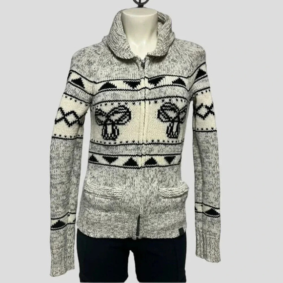 Aritzia TNA 100% Lambs Wool Sea To Sky Zip Up Knitted Cardigan Sweater - Picture 1 of 9